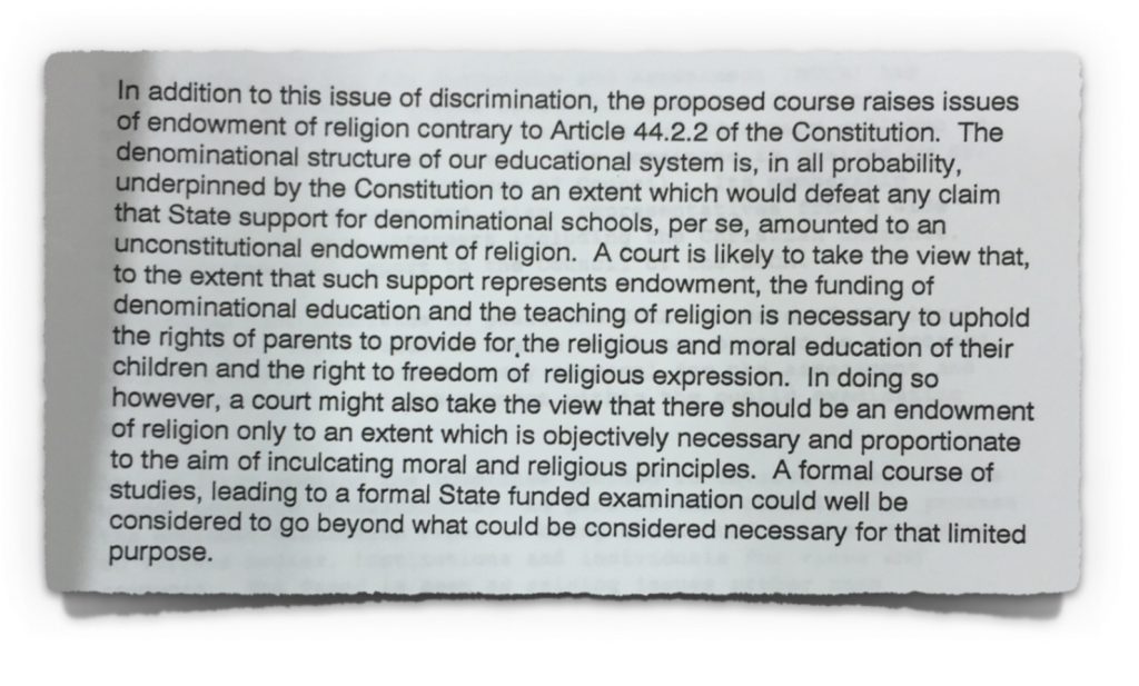 Extract 2 of Letter from DoE to NCCA from 10th March 1994