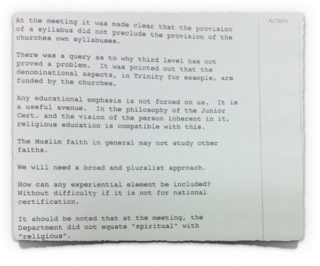 Extract 3 from minutes of NCCA Course Committee meeting with DoE from 30th January 1995
