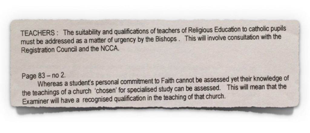 Extract 3 from Irish Bishops' Submission to NCCA from 23rd October 1997