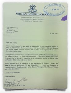 Letter from Church of Ireland school, 8th May 2002