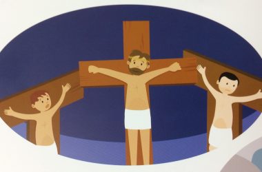 National Schools show children cartoon images of young boys being tortured on crosses