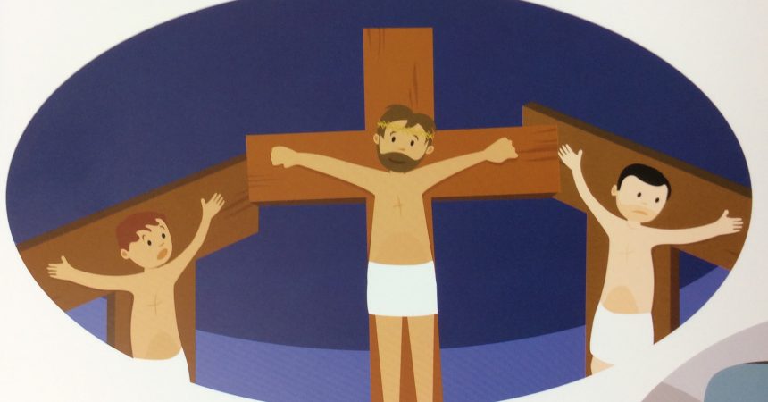 Back to school, with posters of young boys being crucified and a frightened young girl impregnated