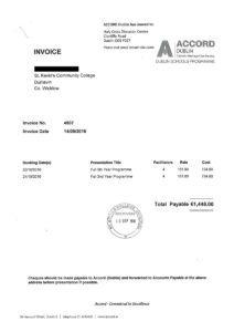 Invoice from Accord to St Kevin's Community College for Sex-Ed Program