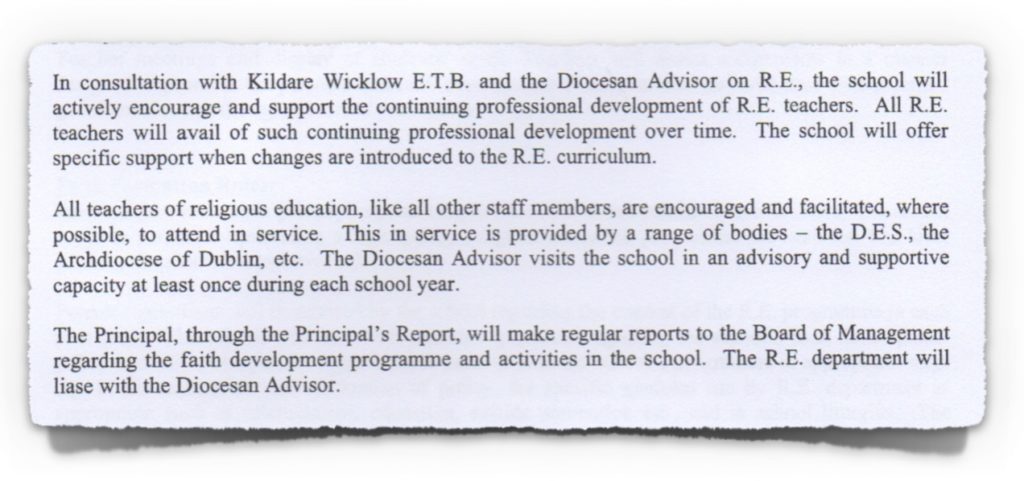Extract from Religious Education Policy at Colaiste Lorcain