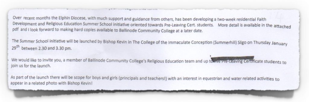 Invitation to School Principal on 16th January 2015, which was accepted
