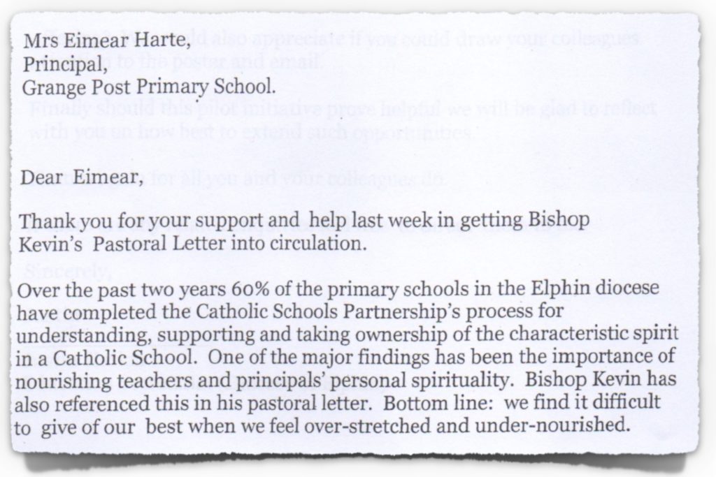 Letter to School Principal from Diocesan Advisor
